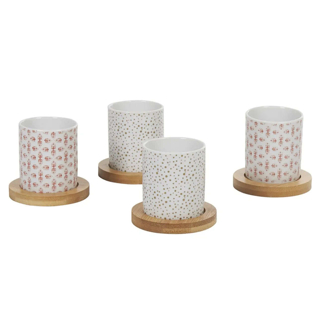4 gobelets expresso avec sous tasse bois