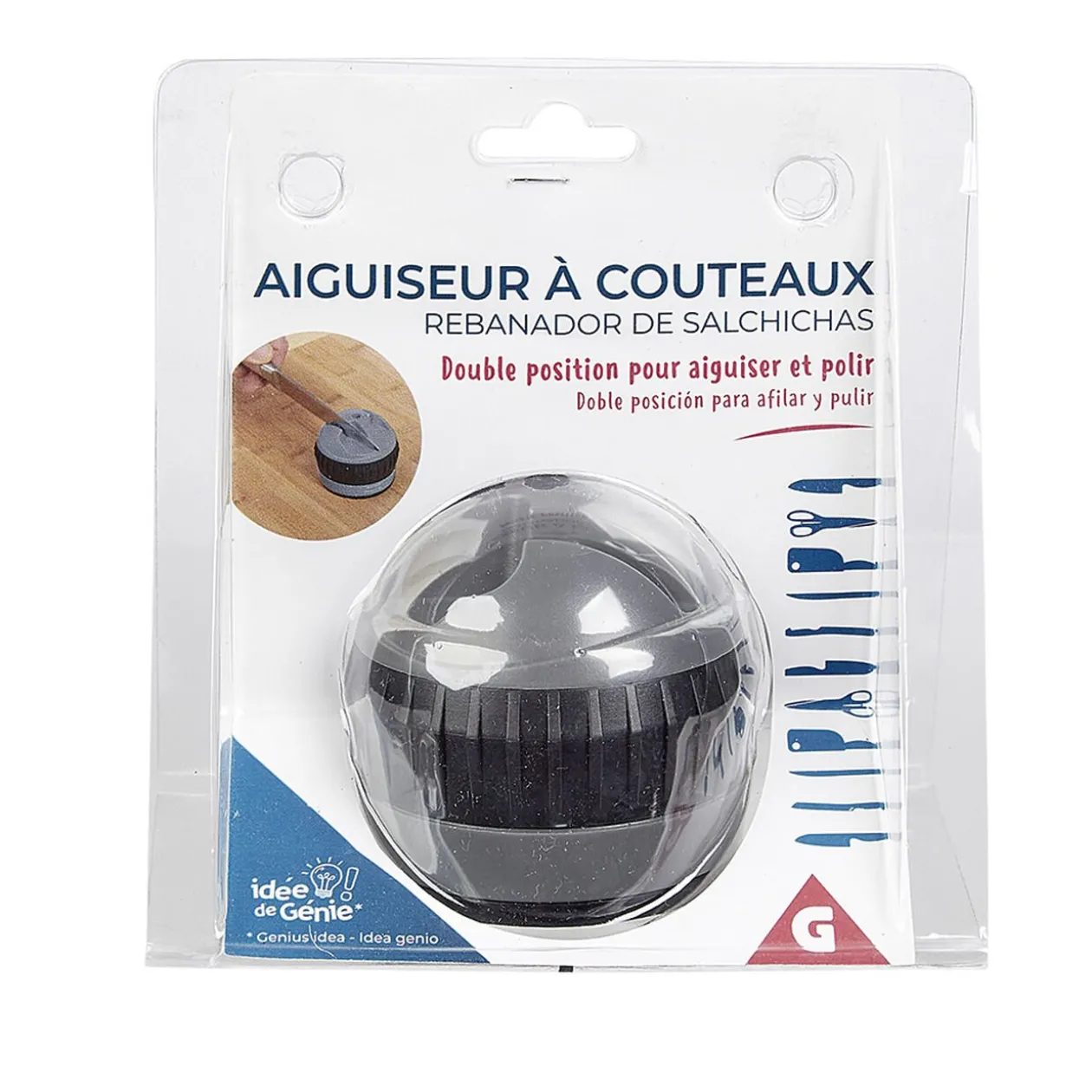 Aiguiseur à couteaux double position gris et noir