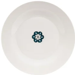 Assiette à dessert blanche décor fleur bleue