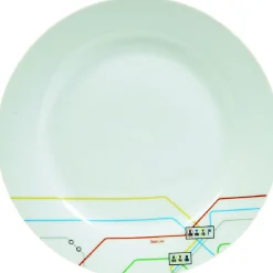Assiette à dessert blanche décor lignes multicolores