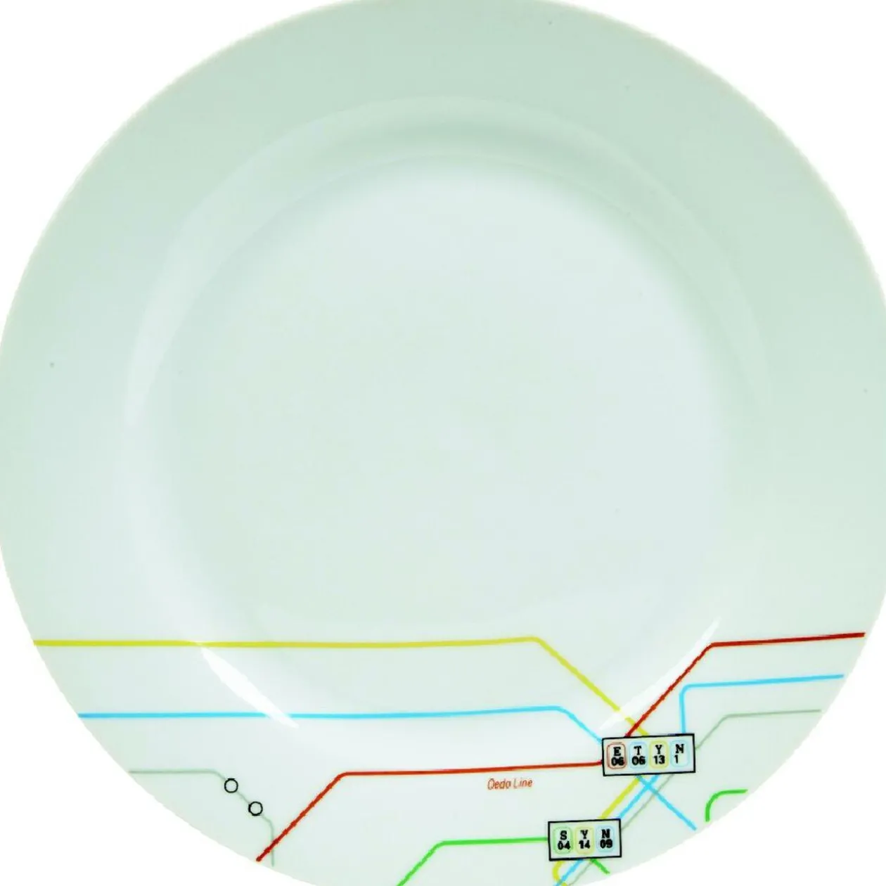 Assiette à dessert blanche décor lignes multicolores