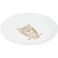 Assiette à dessert blanche hibou mandala doré