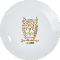 Assiette à dessert blanche hibou mandala doré