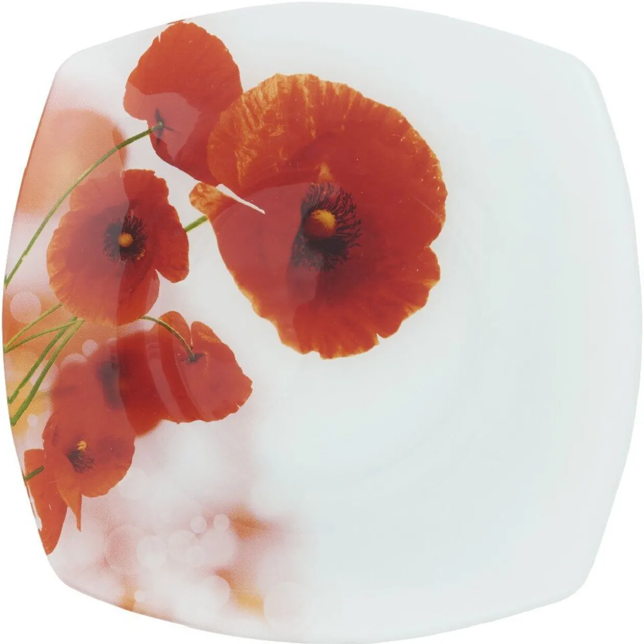 Assiette à dessert carrée motif coquelicot