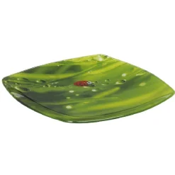 Assiette à dessert carrée verte design coccinelle