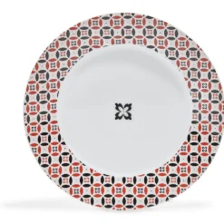 Assiette à dessert collection folk gris rouge