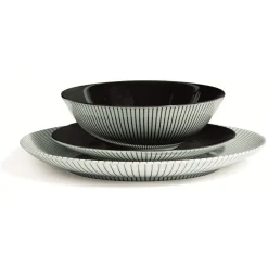Assiette à dessert en porcelaine décor rayures soleil
