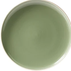 Assiette à dessert faïence vert avec liseré crème