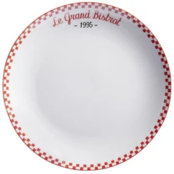 Assiette à dessert Le grand bistrot contour damier rouge blanc