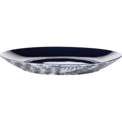 Assiette à dessert motif feuillage bleu et blanc