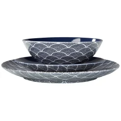 Assiette à dessert motif vague japonaise bleue et blanche