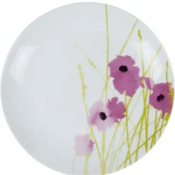 Assiette à dessert ronde blanche motif pavot violet