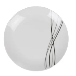 Assiette à dessert ronde blanche lignes gris noir Line