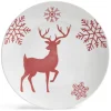 Assiette à dessert ronde Ø19,5cm motif cerf flocon blanc et rose