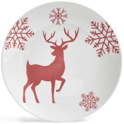 Assiette à dessert ronde Ø19,5cm motif cerf flocon blanc et rose