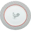 Assiette à dessert ronde design poule rebord motif triangulaire