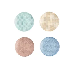 Assiette à dessert ronde motif géométrique 4 couleurs x4