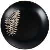 Assiette à dessert ronde noire motif plante blanche embossé