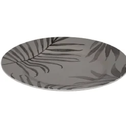 Assiette à dessert ronde taupe motif feuilles