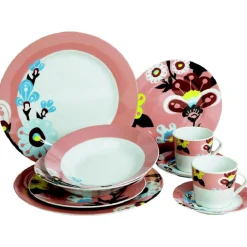 Assiette creuse blanche et rose décor fleurs