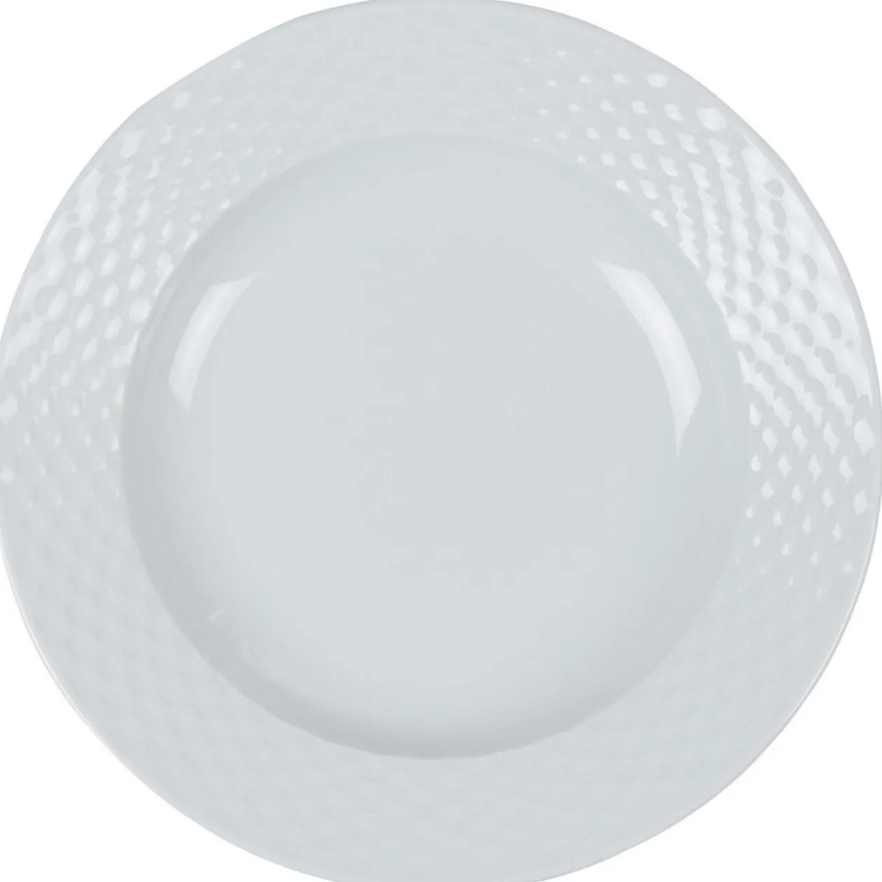 Assiette creuse blanche ronde aile damassée