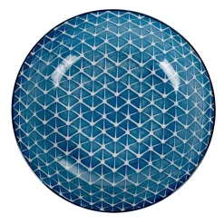 Assiette creuse bleue motif grillagé blanc Urban