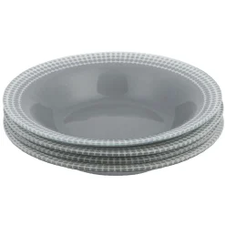 Assiette creuse Dotty gris et blanc bord à pois x4