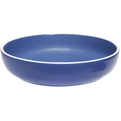 Assiette creuse en faïence bleu avec liseré blanc