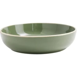 Assiette creuse faïence vert avec liseré crème
