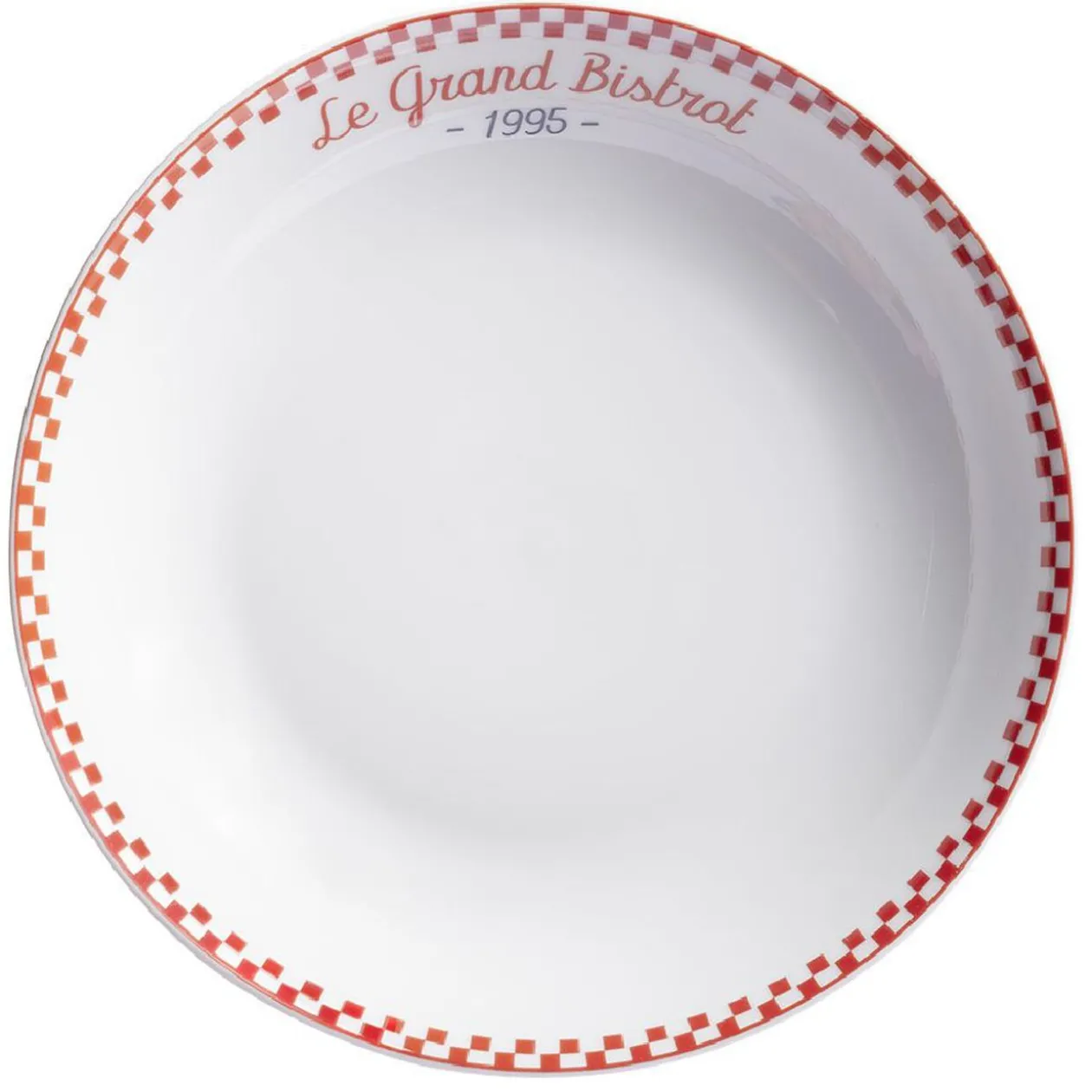 Assiette creuse Le grand bistrot contour damier rouge blanc