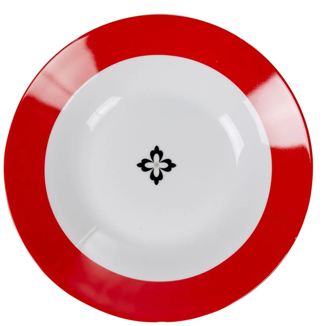 Assiette creuse Madrid bordure rouge croix centrale
