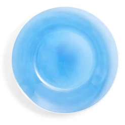 Assiette creuse verre bleu transparent liseré blanc Ø23cm