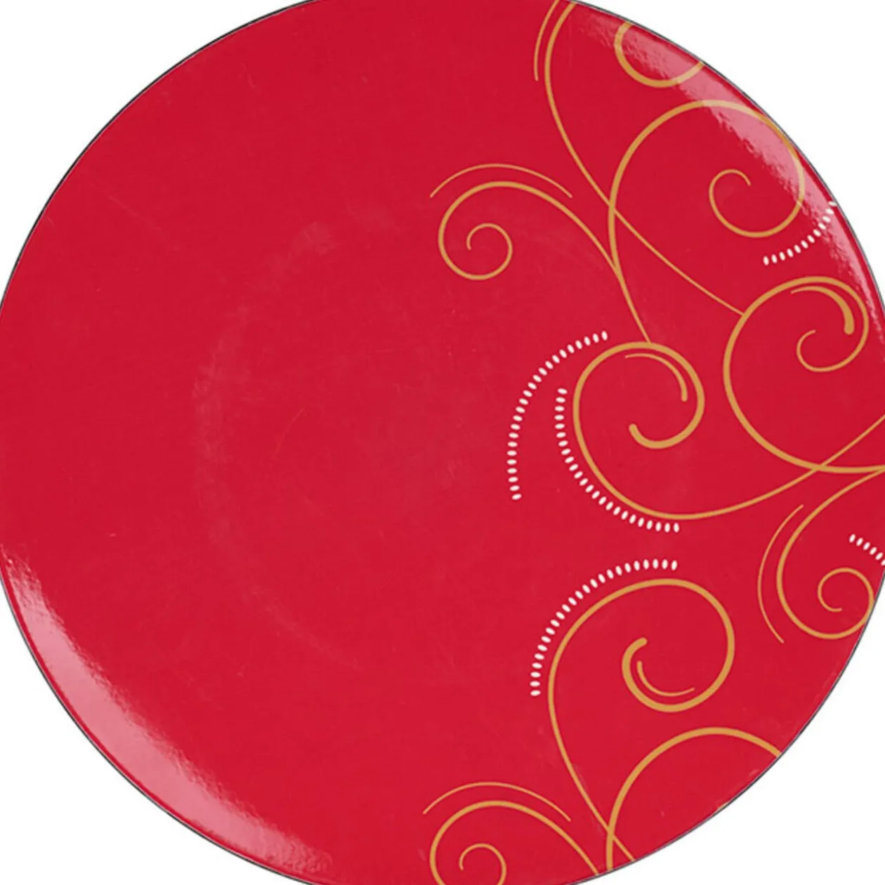 Assiette de présentation rouge design arabesque dorée