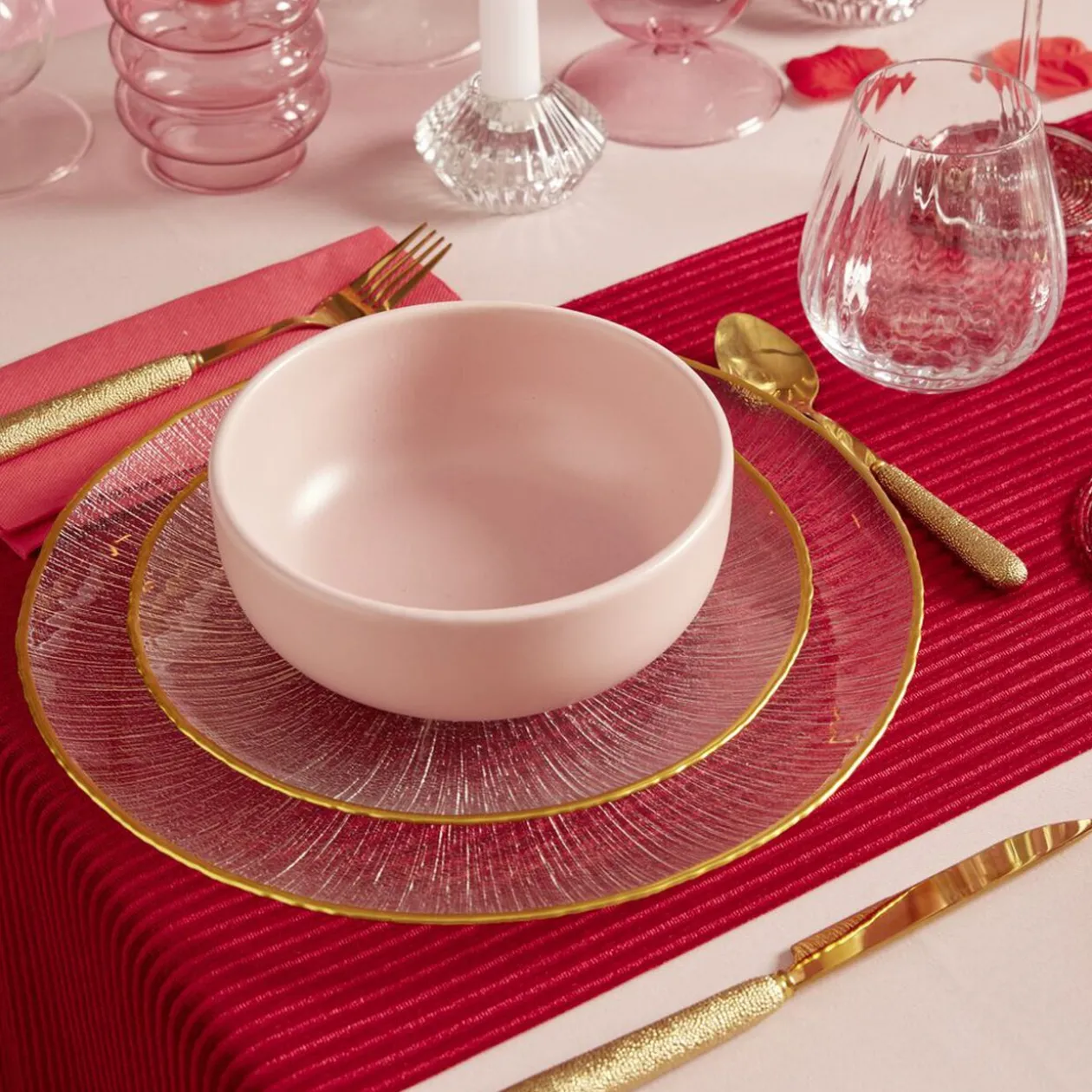 Assiette dessert ronde verre transparent rebord doré Ø21cm