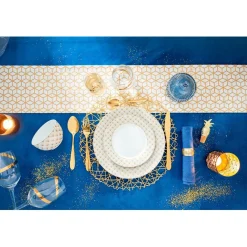 Assiette plate blanche bordure rayons doré