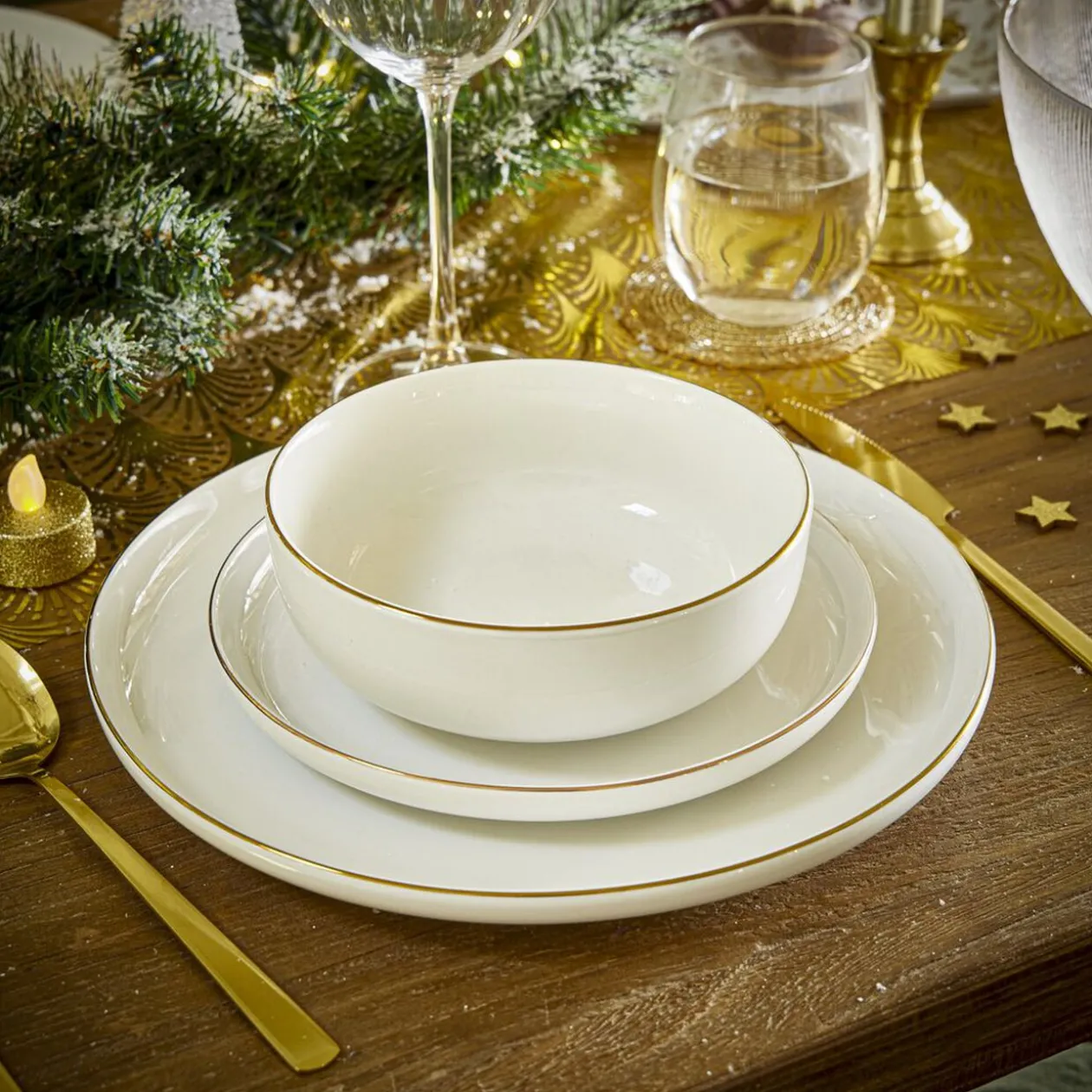 Assiette plate blanche bordure dorée Ø27cm