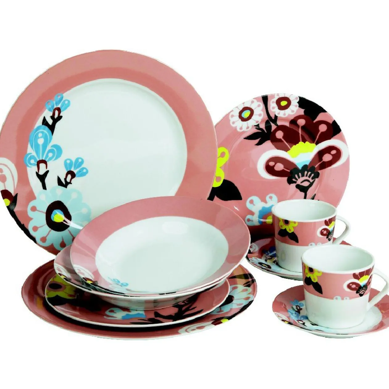 Assiette plate blanche et rose décor fleurs