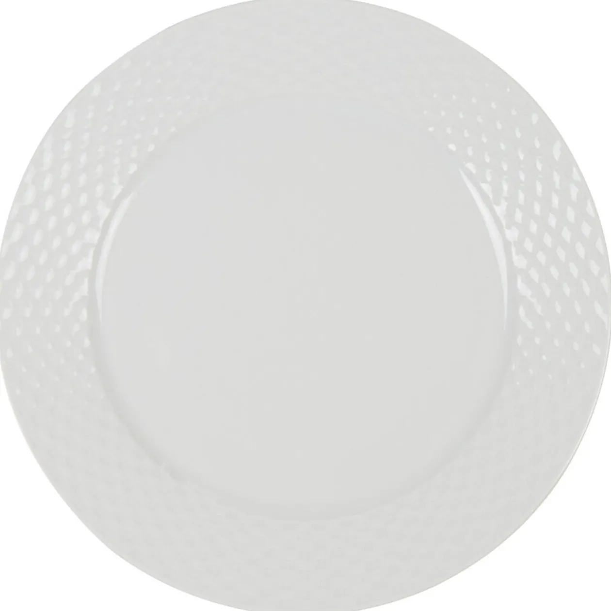 Assiette plate blanche ronde aile damassée