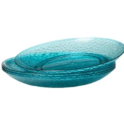 Assiette plate bleue martelé x4