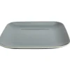 Assiette plate carré en grès grise et blanche