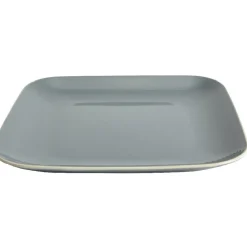Assiette plate carré en grès grise et blanche