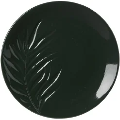 Assiette plate céramique beige ou vert motif feuille ø26,5 cm