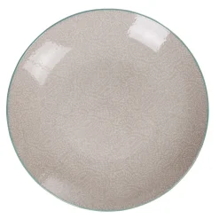 Assiette plate design goutte beige liseré bleu clair