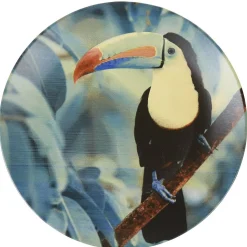 Assiette plate en faïence imprimé exotique toucan