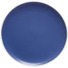 Assiette plate en faïence bleu avec liseré blanc