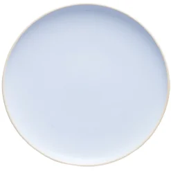 Assiette plate en faïence bleu turquoise avec liseré crème