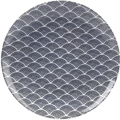 Assiette plate en porcelaine décor vague japonaise