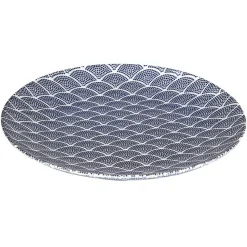 Assiette plate en porcelaine décor vague japonaise