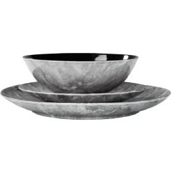 Assiette plate en porcelaine décor marbre gris