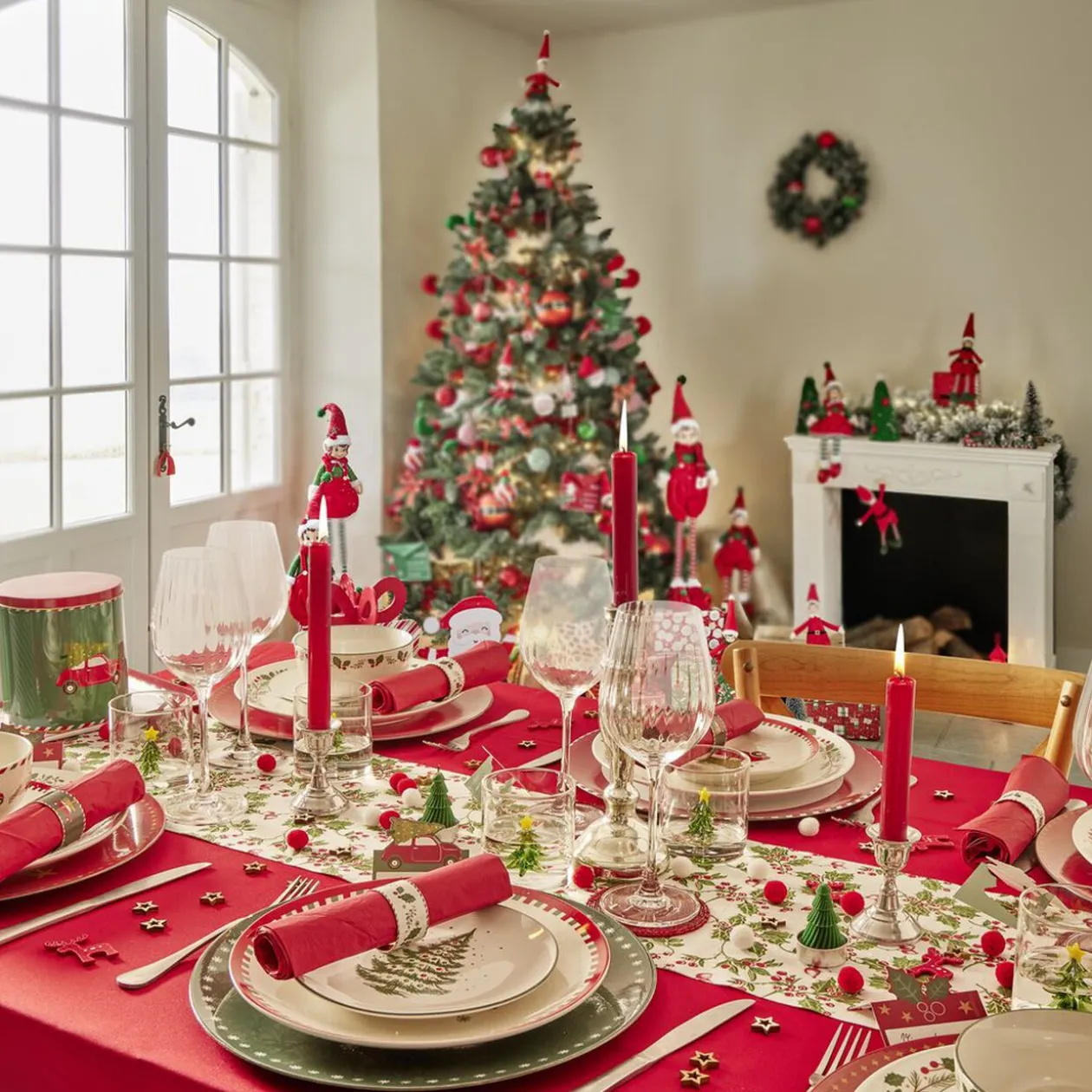 Assiette plate en porcelaine blanche motif feuillage de Noël Ø27cm